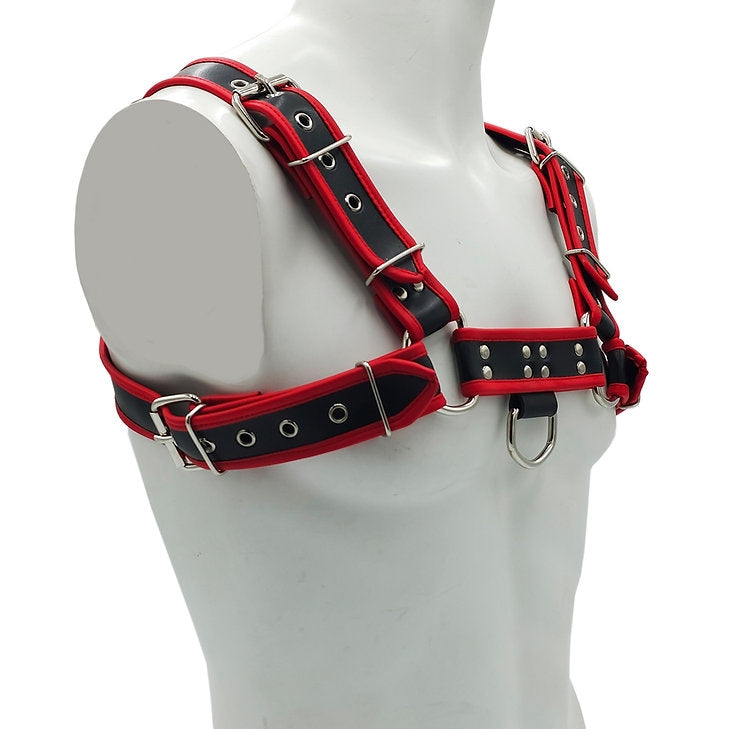 Rouge - Leather Chest Harness for Men - Size L/XL - Black/Red-Erotiekvoordeel.nl