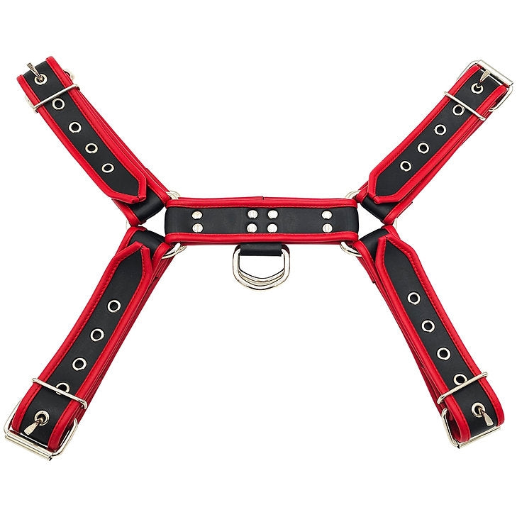 Rouge - Leather Chest Harness for Men - Size L/XL - Black/Red-Erotiekvoordeel.nl