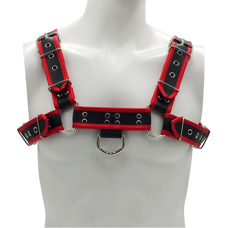 Rouge - Leather Chest Harness for Men - Size L/XL - Black/Red-Erotiekvoordeel.nl