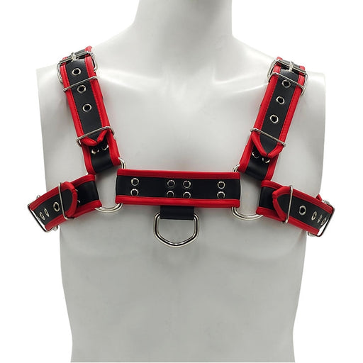 Rouge - Leather Chest Harness for Men - Size L/XL - Black/Red-Erotiekvoordeel.nl