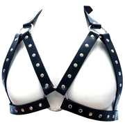 Rouge - Leather Open Bra with Studs - One Size - Black-Erotiekvoordeel.nl