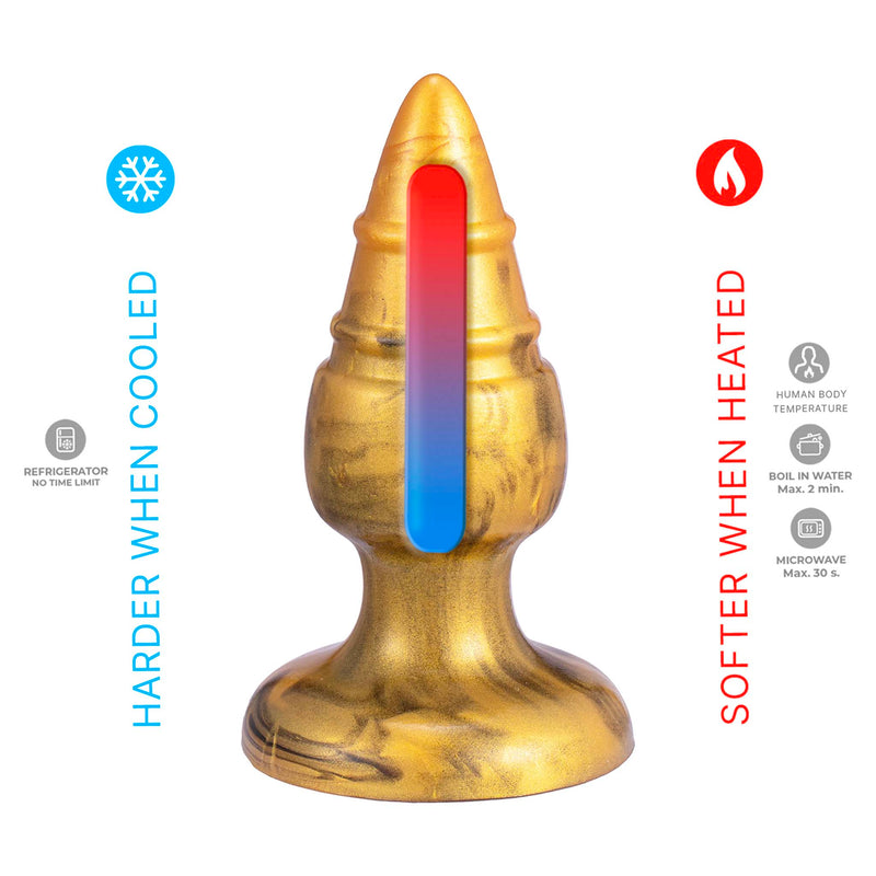 SILEXD - Goldy - Plug anal de silicona termorreactiva - 9,2 cm x 3,6 cm - Dorado-Erotiekvoordeel.nl