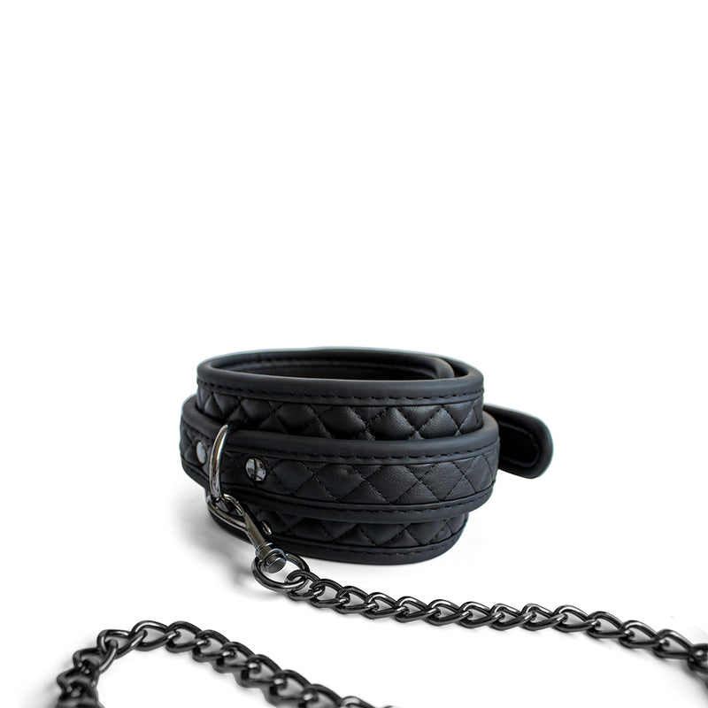 SODORRA Vegan + Neo Collare con guinzaglio - Ecopelle - Nero-Erotiekvoordeel.nl
