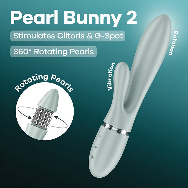 Satisfyer - Pearl Bunny 2 - Rotierender Rabbit-Vibrator - Graugrün - Erotiekvoordeel.nl