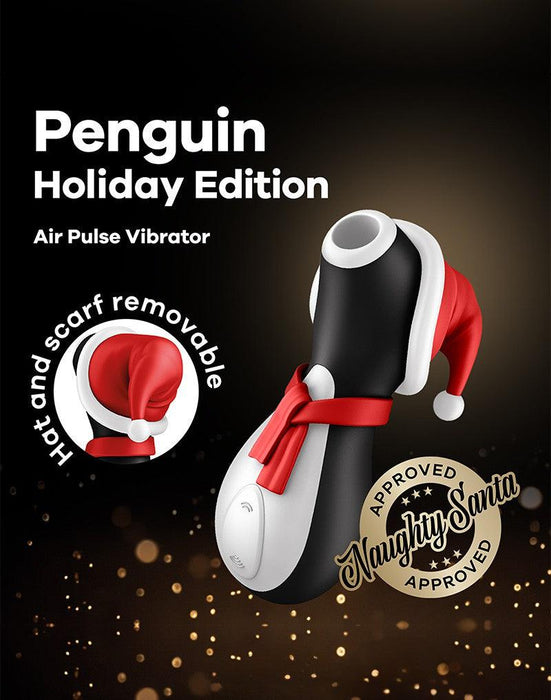 Satisfyer Penguin - Holiday Edition - Luchtdruk Stimulator - USB-oplaadbaar - Zwart, Rood & Wit-Erotiekvoordeel.nl