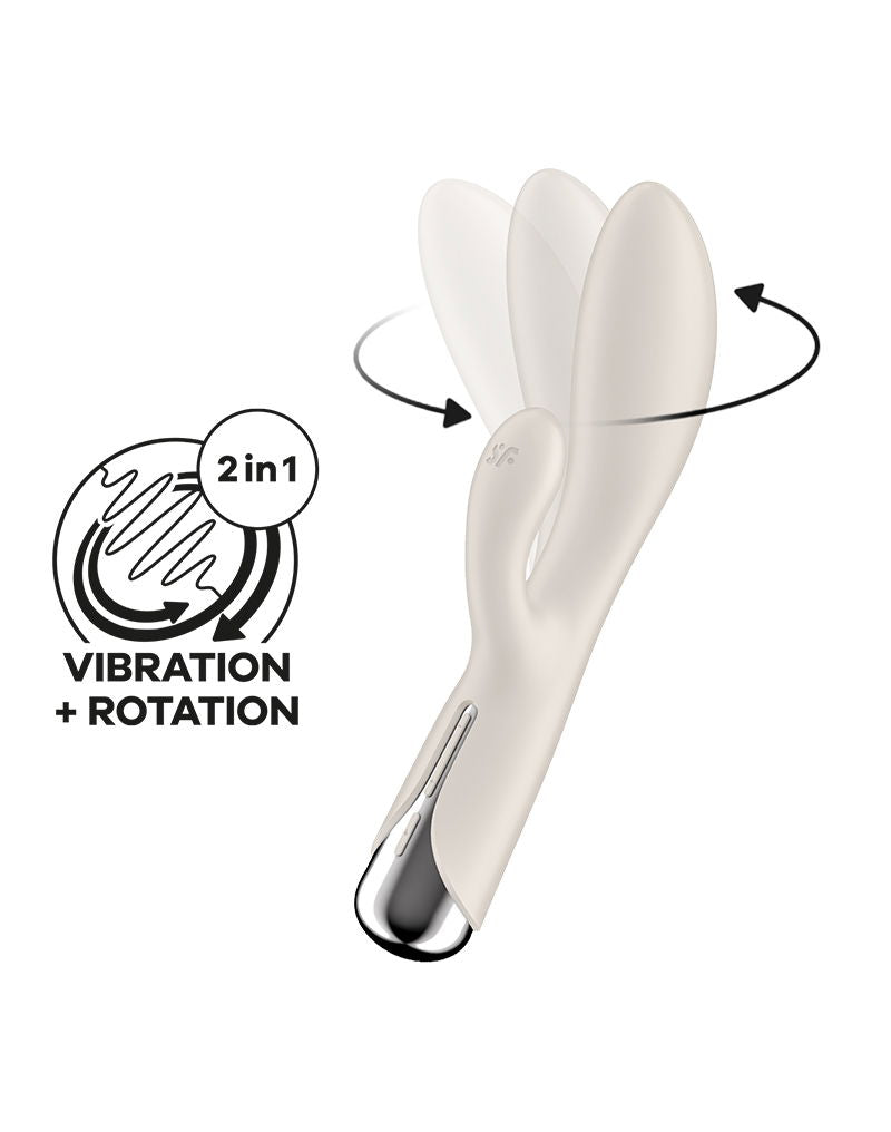 Satisfyer - Spinning Rabbit 1 - Vibratore Rabbit rotante e vibrante - Vibratore Tarzan - Beige-Erotiekvoordeel.nl