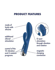 Satisfyer - Spinning Rabbit 1 - Roterende en Vibrerende Rabbit Vibrator - Blauw-Erotiekvoordeel.nl