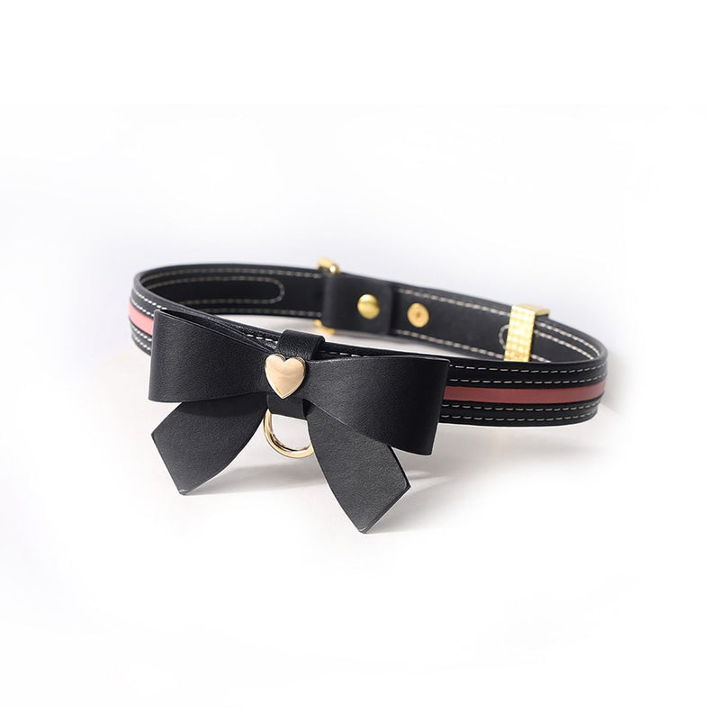 Sevanda - Love Heart Butterfly - Vegan Lederen Collar met Leiband - Zwart/ Roze-Erotiekvoordeel.nl