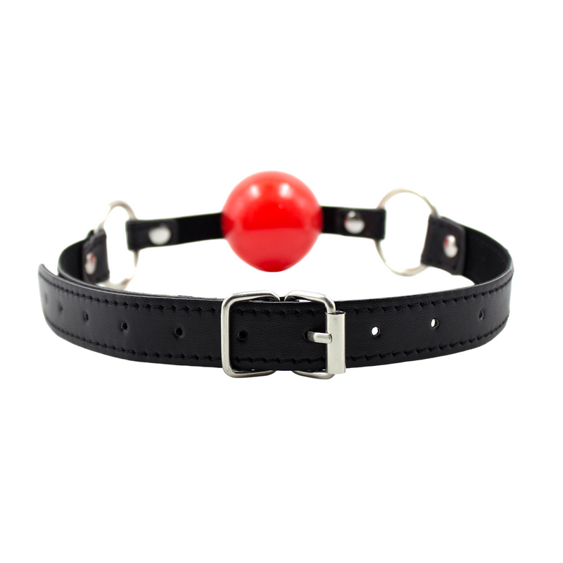 Smart Moves - Mordaza de bola - Bola de plástico - Correa de cuero PU - Negro/Rojo-Erotiekvoordeel.nl