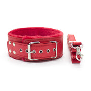 Smart Moves - Collier doublé de fourrure avec laisse - Rouge-Erotiekvoordeel.nl