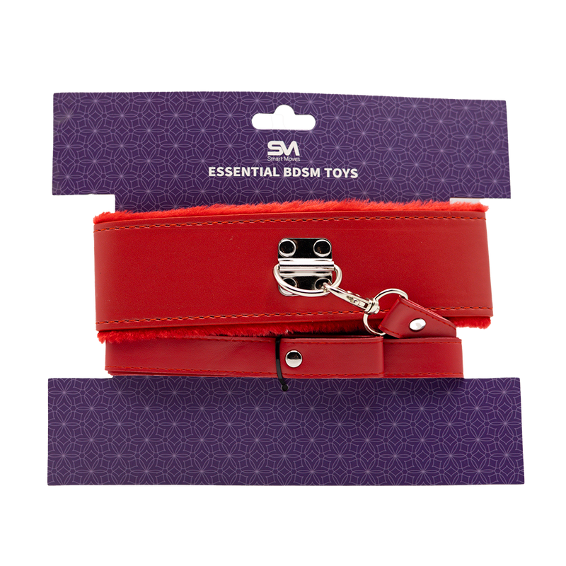 Smart Moves - Collier doublé de fourrure avec laisse - Rouge-Erotiekvoordeel.nl