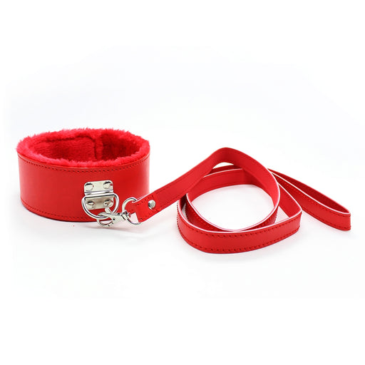 Smart Moves - Fur-Lined Collar with Leash - Red-Erotiekvoordeel.nl