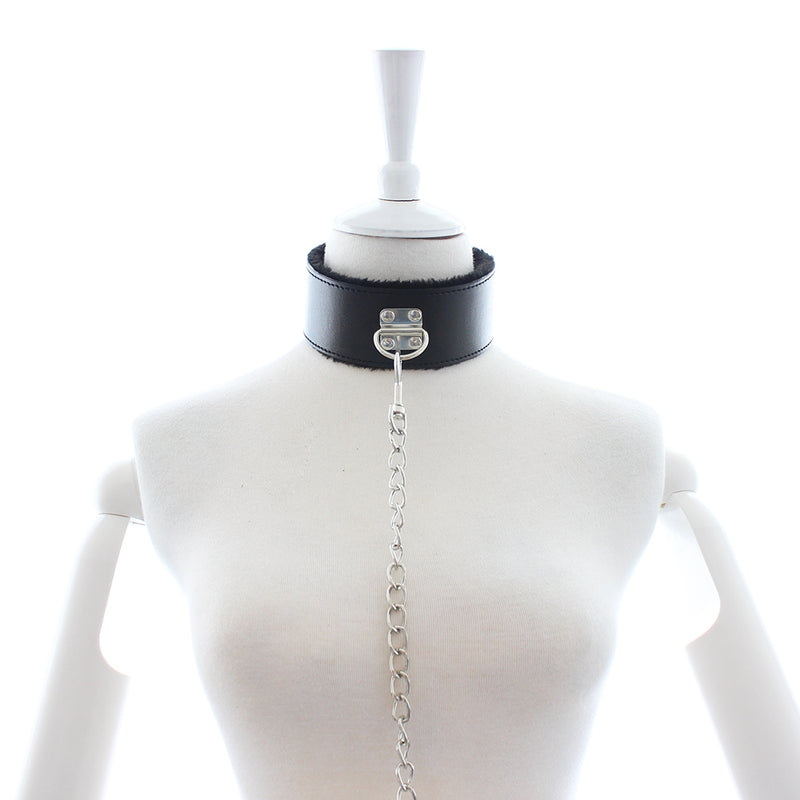 Smart Moves - Collar forrado de piel con correa - Negro-Erotiekvoordeel.nl