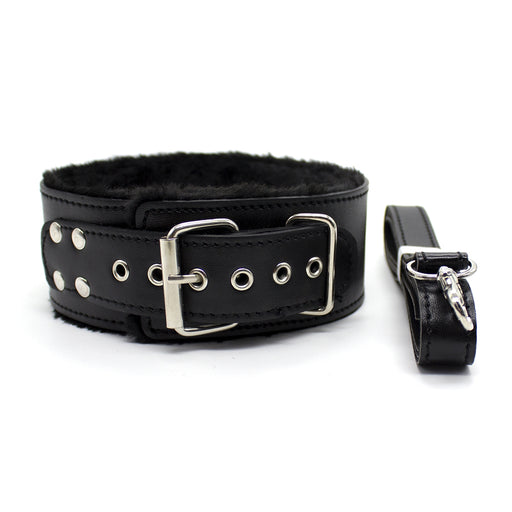 Smart Moves - Fur-Lined Collar with Leash - Black-Erotiekvoordeel.nl