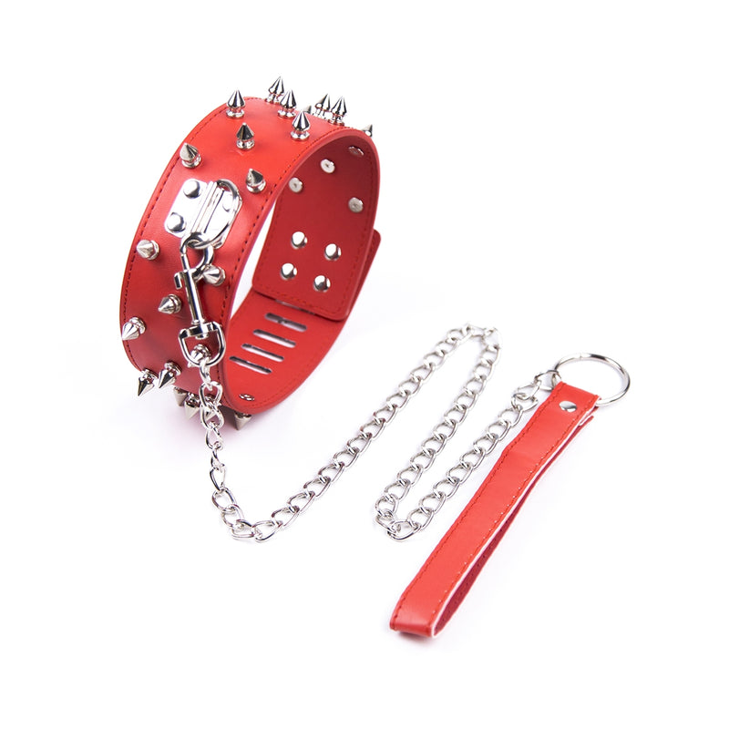 Smart Moves - Collare largo con punte - Guinzaglio incluso - Rosso-Erotiekvoordeel.nl