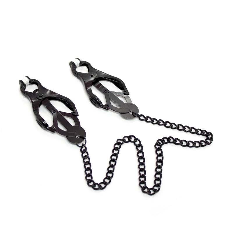 Smart Moves - Pinzas para pezones Clover con cadena - Negro-Erotiekvoordeel.nl