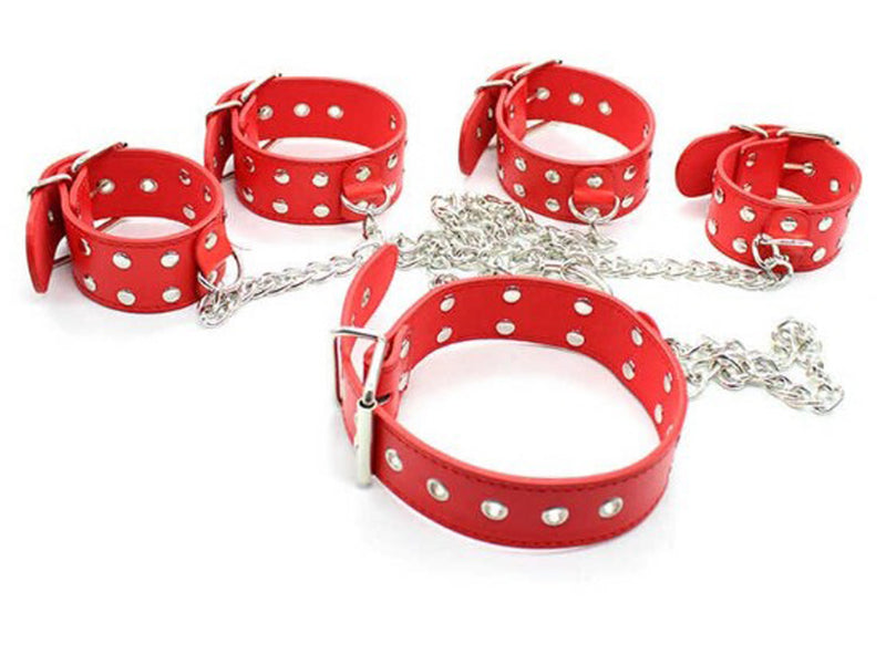Smart Moves - Juego de esposas para manos y tobillos con collar - Con cadena - Rojo - Erotiekvoordeel.nl