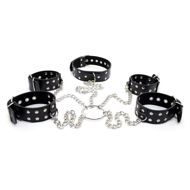 Smart Moves - Juego de esposas para manos y tobillos con collar - Con cadena - Negro - Erotiekvoordeel.nl