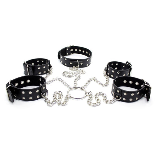 Smart Moves - Ensemble collier, menottes et menottes de cheville - Avec chaîne - Noir-Erotiekvoordeel.nl