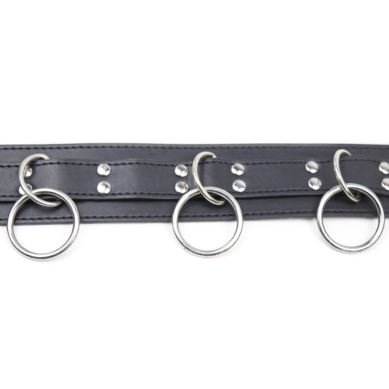 Smart Moves - Collar with Three Rings - Includes Leash - Black-Erotiekvoordeel.nl