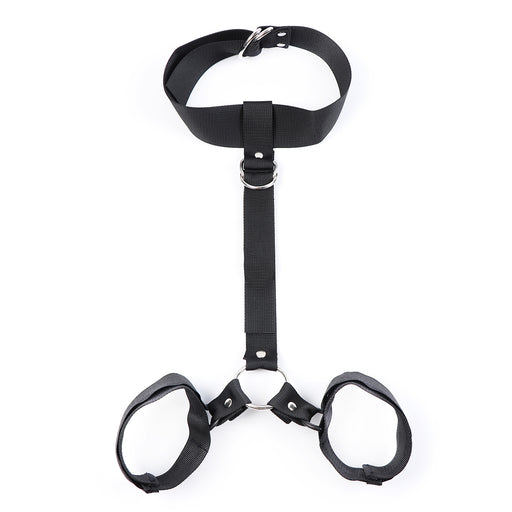 Smart Moves - Collar con esposas para las manos unidas por una correa - Negro-Erotiekvoordeel.nl