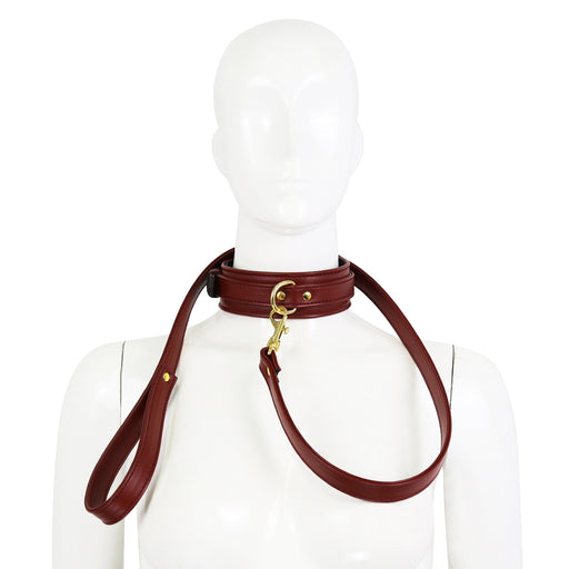 Smart Moves - Collar with Leash - Dark Red - Gold Hardware - Erotiekvoordeel.nl