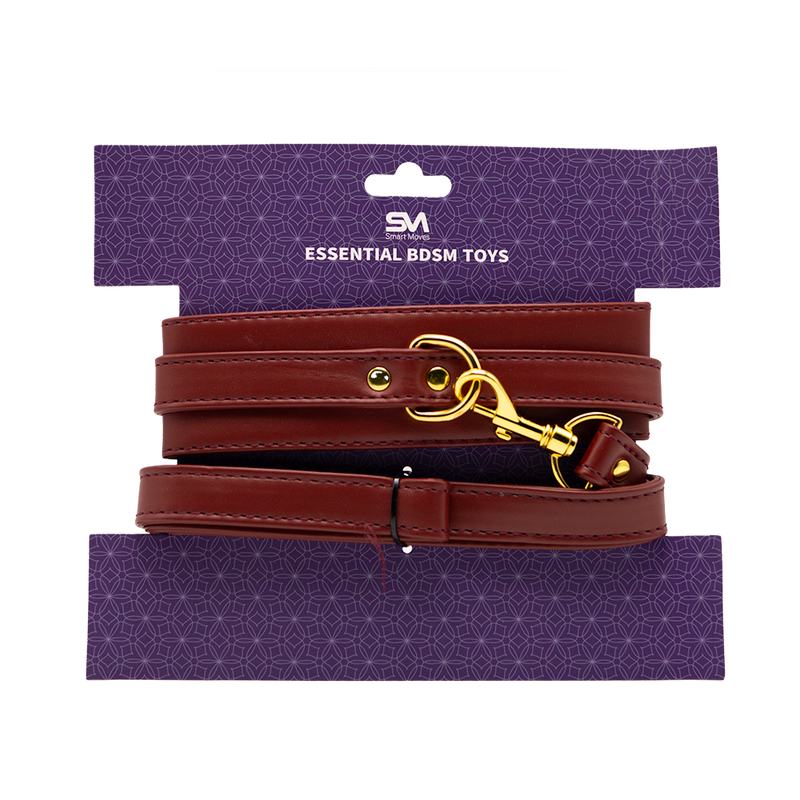 Smart Moves - Collar with Leash - Dark Red - Gold Hardware-Erotiekvoordeel.nl