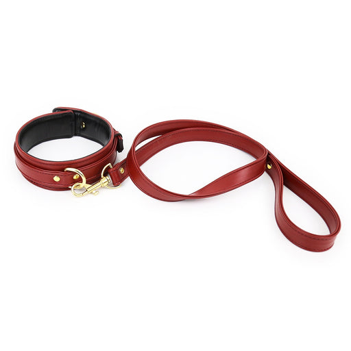 Smart Moves - Collar with Leash - Dark Red - Gold Hardware - Erotiekvoordeel.nl