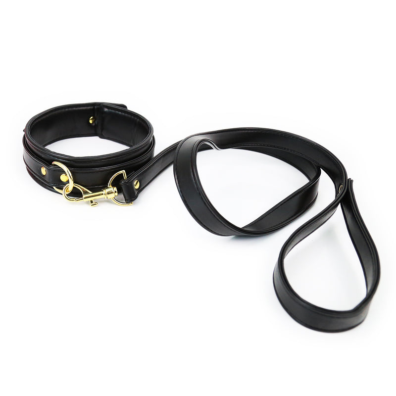 Smart Moves - Collar con correa - Herrajes metálicos dorados - Negro-Erotiekvoordeel.nl