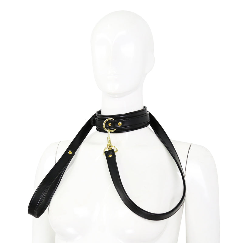 Smart Moves - Collar con correa - Herrajes metálicos dorados - Negro - Erotiekvoordeel.nl