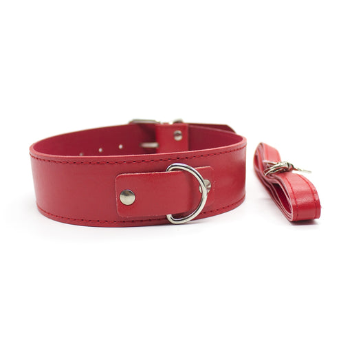 Smart Moves - Collar with Leash - Faux Leather - Gold Hardware - Red - Erotiekvoordeel.nl