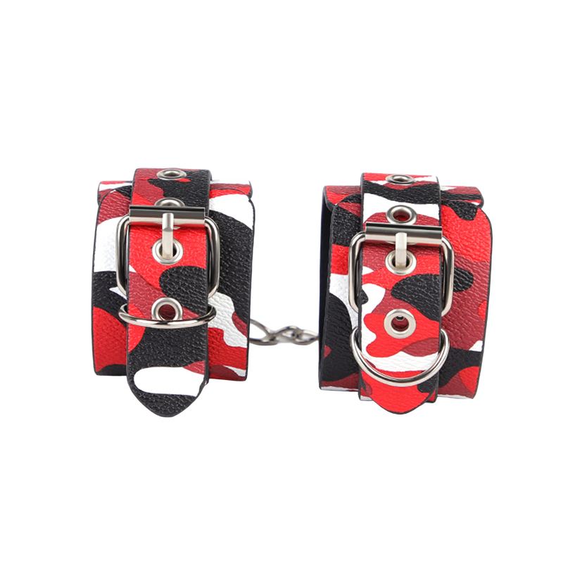 Smart Moves - Handschellen mit Camouflage-Print - PU-Leder - Rot/Schwarz/Weiß - Erotiekvoordeel.nl
