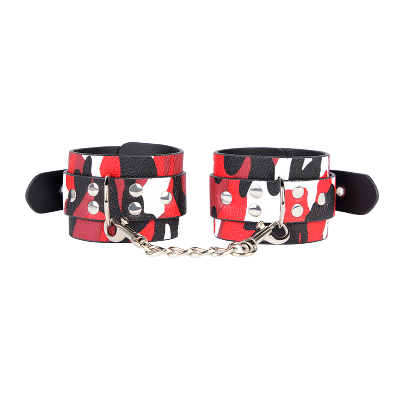 Smart Moves - Handschellen im Camouflage-Print - PU-Leder - Rot/Schwarz/Weiß - Erotiekvoordeel.nl
