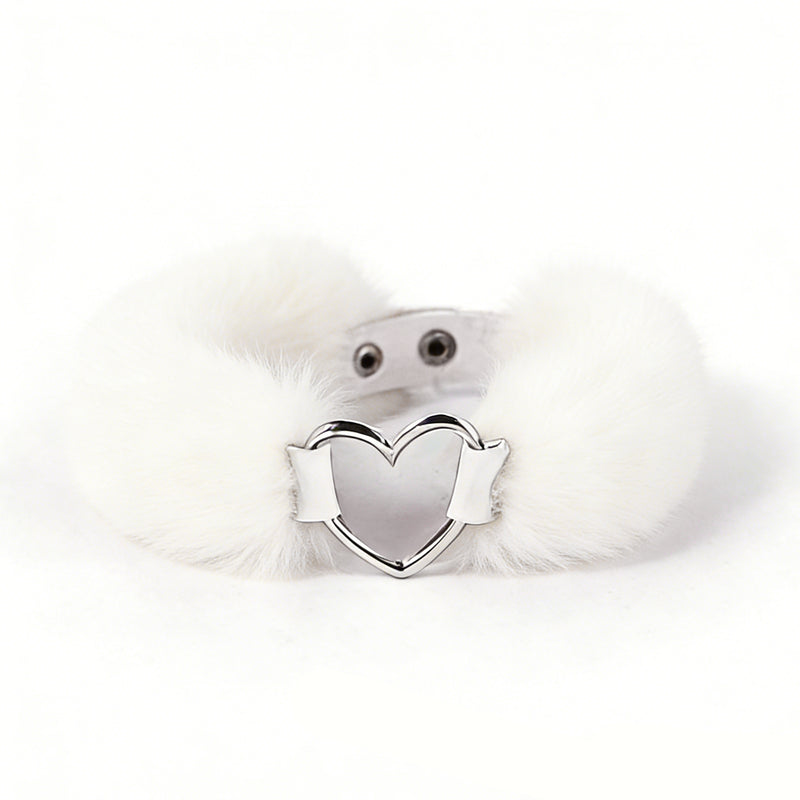 Smart Moves - Love Collar - Fausse fourrure - Anneau en forme de cœur - Blanc-Erotiekvoordeel.nl