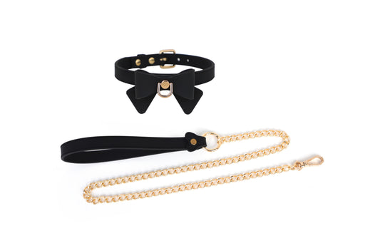 Smart Moves - Silicone Collar with Bow and Gold Leash - Red-Erotiekvoordeel.nl