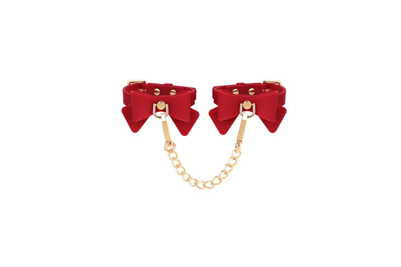 Smart Moves - Menottes en silicone avec nœud et chaîne dorée - Rouge - Erotiekvoordeel.nl