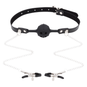 Smart Moves - Siliconen Spikes Ball Gag met Tepelklemmen - Zwart-Erotiekvoordeel.nl