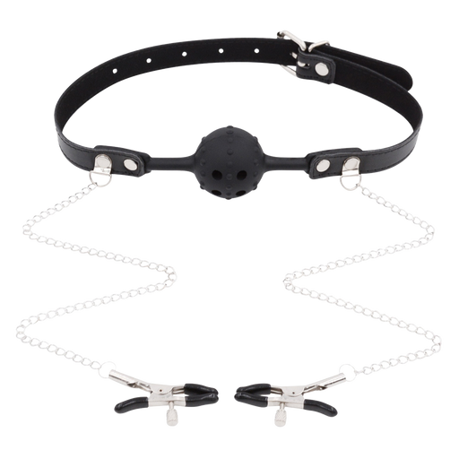 Smart Moves - Siliconen Spikes Ball Gag met Tepelklemmen - Zwart-Erotiekvoordeel.nl