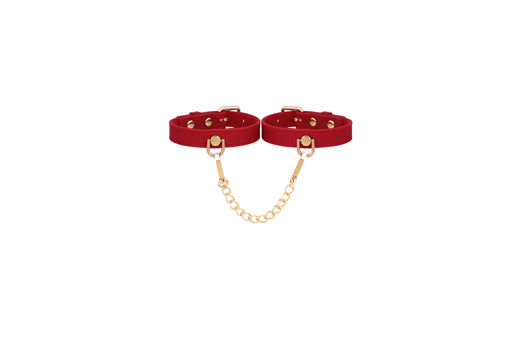 Smart Moves - Narrow Silicone Handcuffs with Gold Chain - Red-Erotiekvoordeel.nl