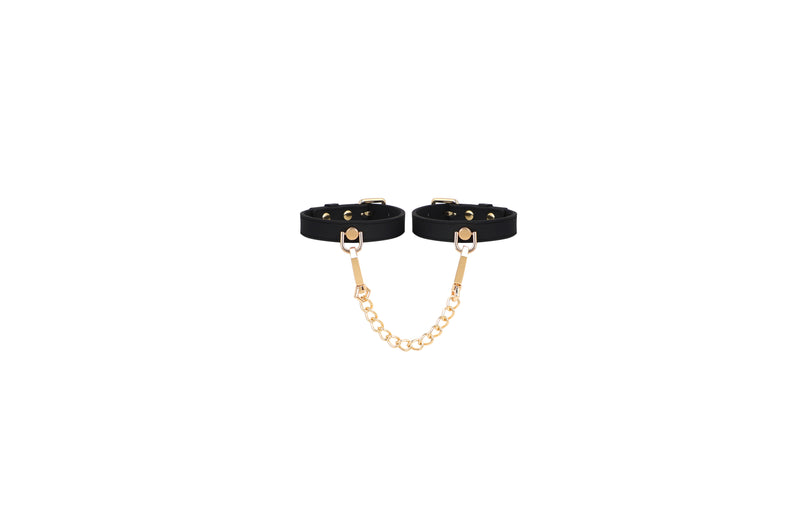 Smart Moves - Narrow Silicone Handcuffs with Gold Chain - Black-Erotiekvoordeel.nl
