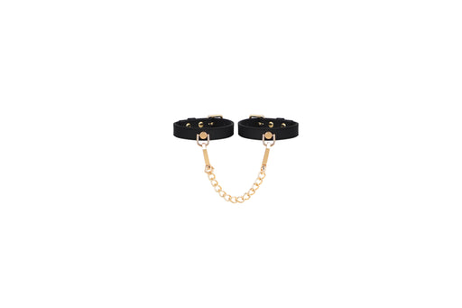 Smart Moves - Narrow Silicone Handcuffs with Gold Chain - Black-Erotiekvoordeel.nl