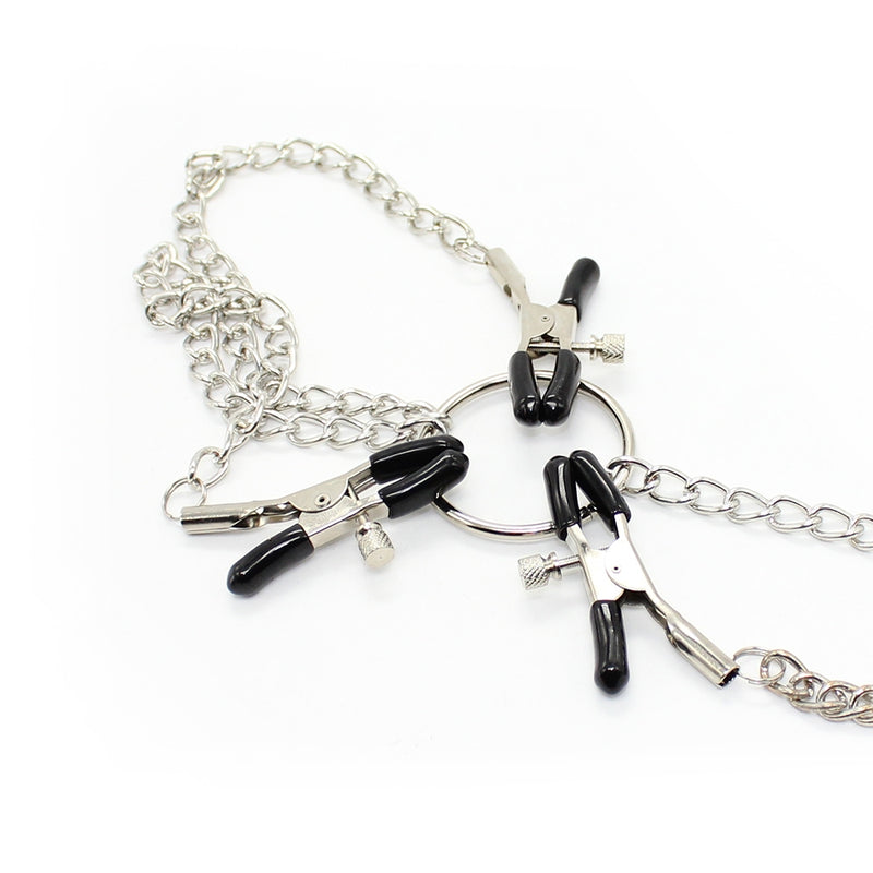 Smart Moves - Nipple Clamps and Clitoral Clamp on Chain - Adjustable - Silver-Erotiekvoordeel.nl