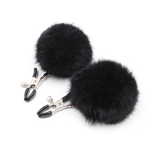 Smart Moves - Pinces à tétons avec pompons duveteux - Noir-Erotiekvoordeel.nl