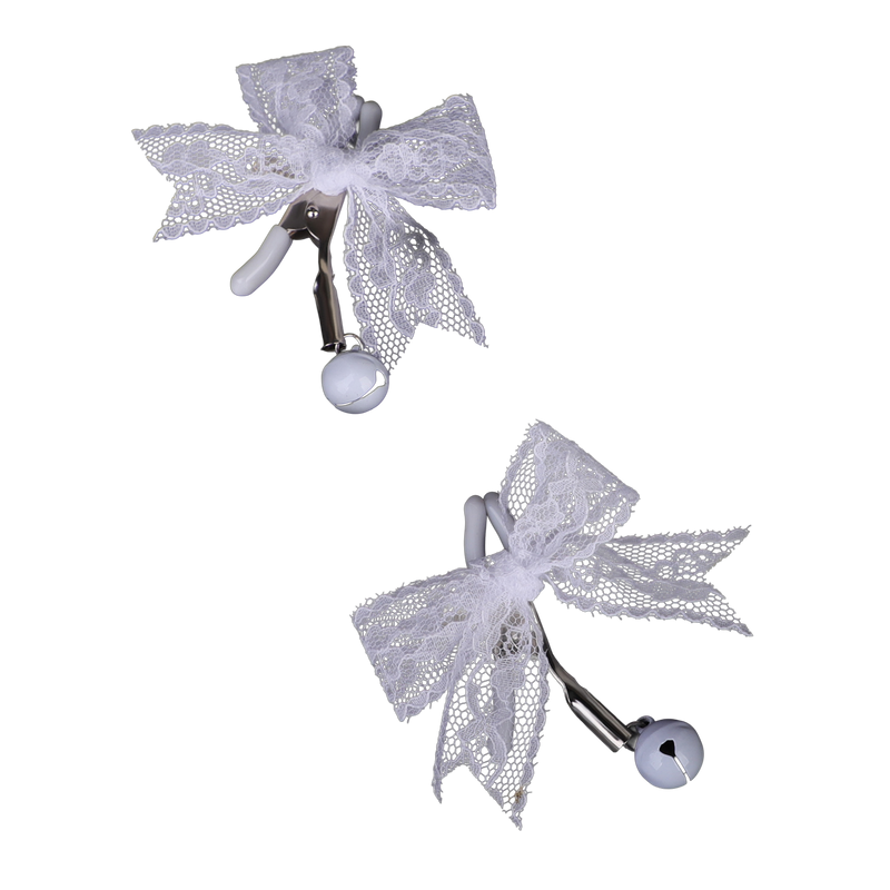 Smart Moves - Pinzas para pezones con lazo de encaje y campanillas - Plata/Blanco-Erotiekvoordeel.nl