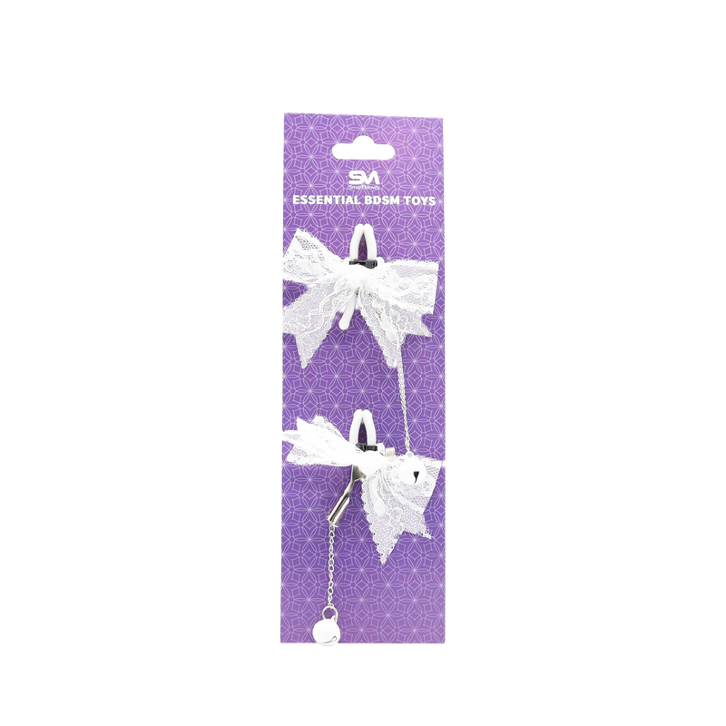 Smart Moves - Pinzas para pezones con lazo de encaje y campanillas - Plata/Blanco-Erotiekvoordeel.nl