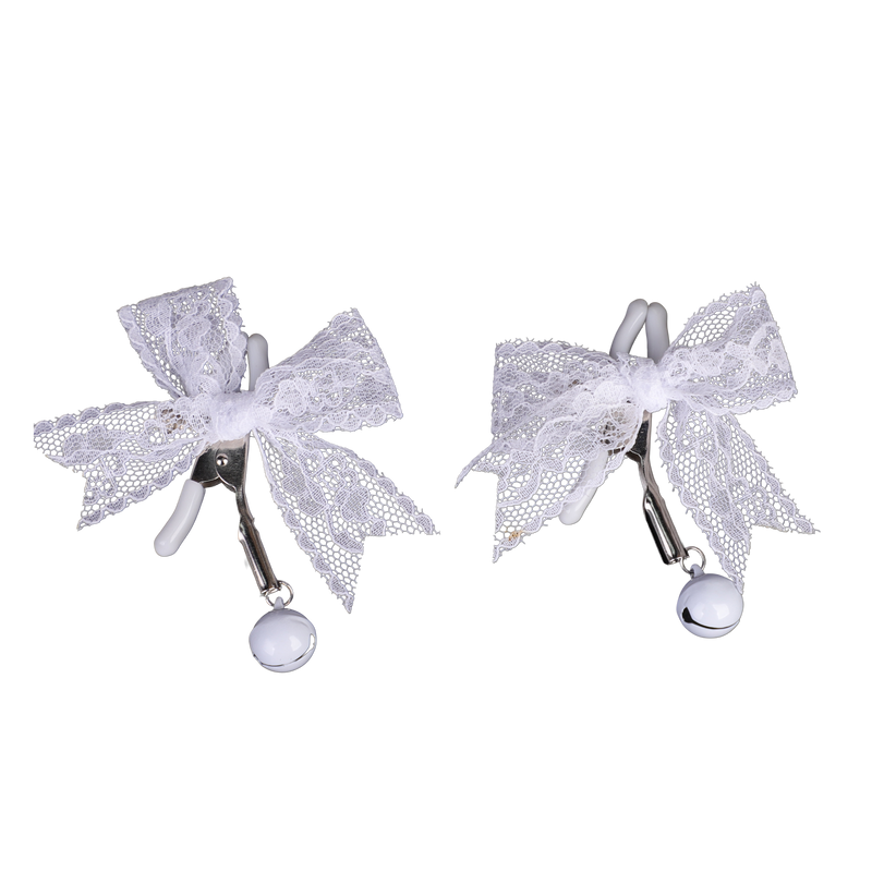 Smart Moves - Pinzas para pezones con lazo de encaje y campanillas - Plata/Blanco-Erotiekvoordeel.nl