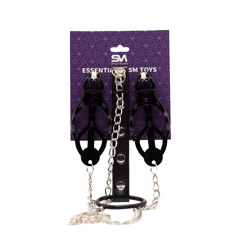 Smart Moves - Black Nipple Clamps with Chain to Cock Ring - Erotiekvoordeel.nl