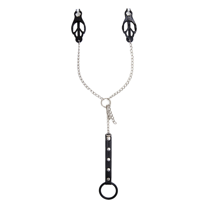 Smart Moves - Black Nipple Clamps with Chain to Cock Ring - Erotiekvoordeel.nl