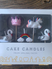 Smiling Faces - Märchenhafte Tortenkerzen - Cupcake-Dekoration - Krone - Schwan - Regenbogen - Einhorn - 5 Stück - Erotiekvoordeel.nl