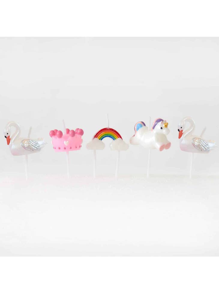 Smiling Faces - Märchenhafte Tortenkerzen - Cupcake-Dekoration - Krone - Schwan - Regenbogen - Einhorn - 5 Stück - Erotiekvoordeel.nl